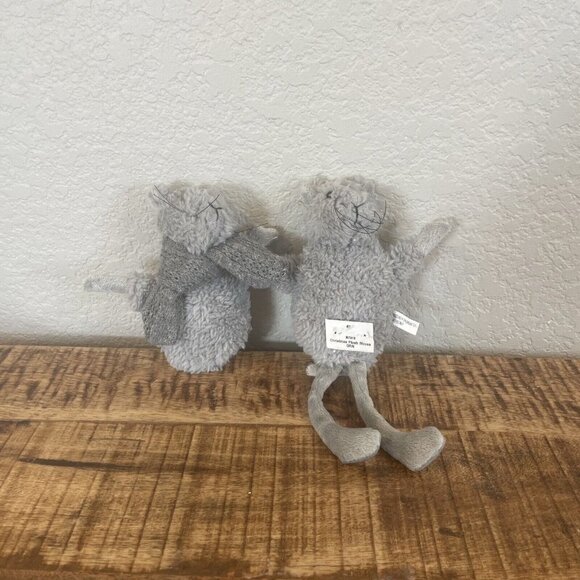 Gray CHRISTMAS Mouse Plush Ornament Set Of 2 Mice Soft Bean Bag Decoration - Picture 2 of 9